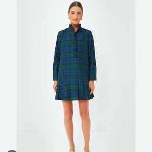Tuckernuck NWT Tate Blackwatch Plaid Velvet Button Ruffle Pleated Dress